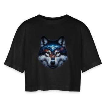 Wolf - Women’s Oversized Cropped T-Shirt - black - Front - AI Model Female 172 light (172cm)