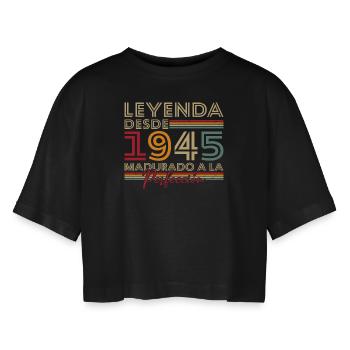 Legende seit 1945 Geburtstagsgeschenk - Frauen Oversized Cropped T-Shirt - Schwarz - Vorne - AI Model Female 172 light (172cm)
