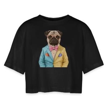 Mops - Frauen Oversized Cropped T-Shirt - Schwarz - Vorne - AI Model Female 172 light (172cm)