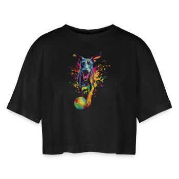 Windhund - Frauen Oversized Cropped T-Shirt - Schwarz - Vorne - AI Model Female 172 light (172cm)