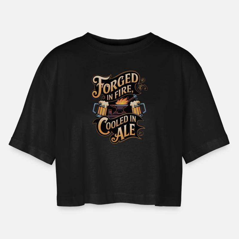 Forge In Fire Cooled In Ale - Women’s Oversized Cropped T-Shirt - black