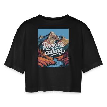 Rockies Calling - Women’s Oversized Cropped T-Shirt - black - Front - AI Model Female 172 light (172cm)
