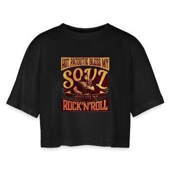 Hot Patootie Bless My Soul Eddie RHPS Gold Braun - Frauen Oversized Cropped T-Shirt - Schwarz - Vorne - AI Model Female 172 light (172cm)