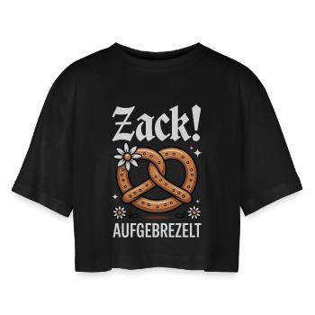 Brezel Blumen Edelweiß Zack Aufgebrezelt - Frauen Oversized Cropped T-Shirt - Schwarz - Vorne - AI Model Female 172 light (172cm)
