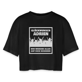 Adrien als Vorname - Frauen Oversized Cropped T-Shirt - Schwarz - Vorne - AI Model Female 172 light (172cm)