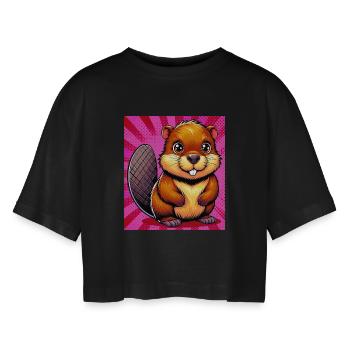 Bieber - Frauen Oversized Cropped T-Shirt - Schwarz - Vorne - AI Model Female 172 light (172cm)