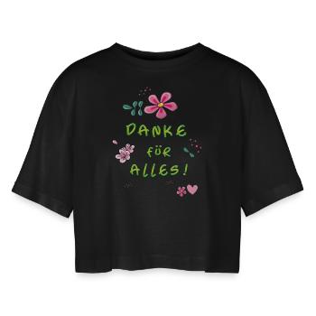 Thanks for everything - Women’s Oversized Cropped T-Shirt - black - Front - AI Model Female 172 light (172cm)