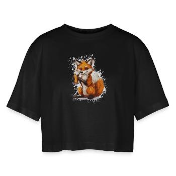 Fuchs Bier Lustig - Frauen Oversized Cropped T-Shirt - Schwarz - Vorne - AI Model Female 172 light (172cm)