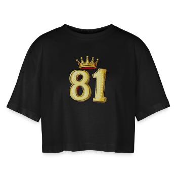 81 Zahl Krone - Frauen Oversized Cropped T-Shirt - Schwarz - Vorne - AI Model Female 172 light (172cm)
