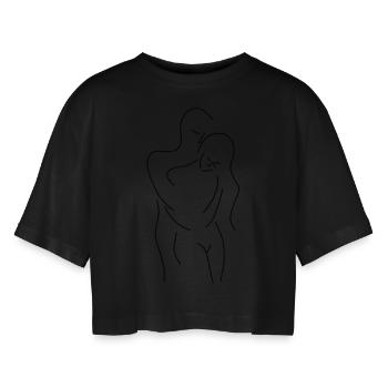 Husband and wife love - Women’s Oversized Cropped T-Shirt - black - Front - AI Model Female 172 light (172cm)