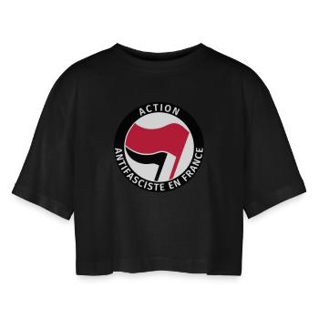 Action Antifasciste en France - T-shirt court oversize Femme - noir - Devant - AI Model Female 172 light (172cm)