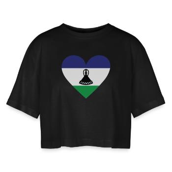 Lesotho Heart - Frauen Oversized Cropped T-Shirt - Schwarz - Vorne - AI Model Female 172 light (172cm)