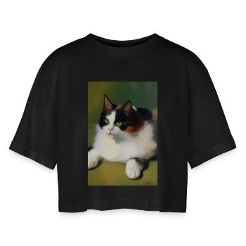 Katzen Bild - Frauen Oversized Cropped T-Shirt - Schwarz - Vorne - AI Model Female 172 light (172cm)