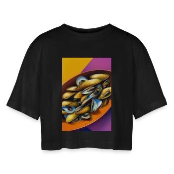 Mussels - Women’s Oversized Cropped T-Shirt - black - Front - AI Model Female 172 light (172cm)