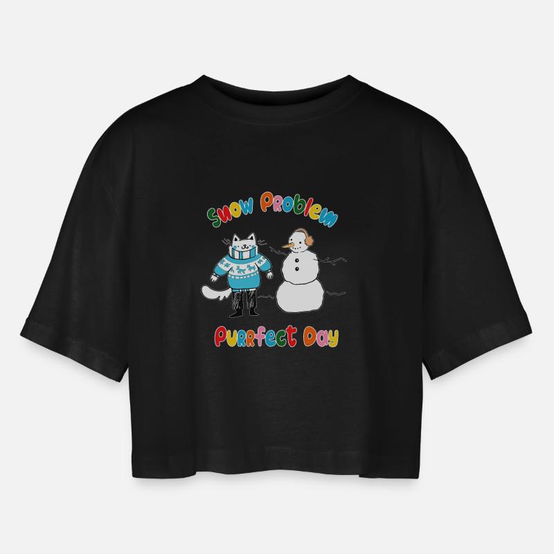 Snow problem Purrfect day - Women’s Oversized Cropped T-Shirt - black