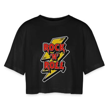 Rock 'N' Roll Lightning Bolt Emblem - Women’s Oversized Cropped T-Shirt - black - Front - AI Model Female 172 light (172cm)