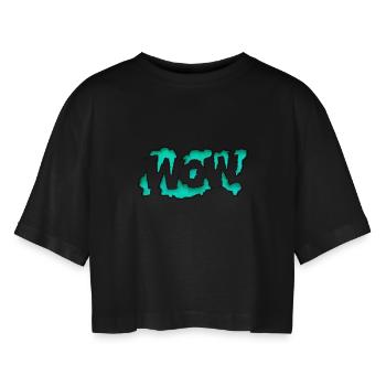 Graffity Text Art Wow! - Women’s Oversized Cropped T-Shirt - black - Front - AI Model Female 172 light (172cm)