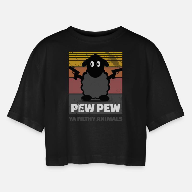 funny sheep - Women’s Oversized Cropped T-Shirt - black