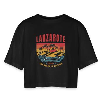 Lanzarote Espana Strand Design - Frauen Oversized Cropped T-Shirt - Schwarz - Vorne - AI Model Female 172 light (172cm)