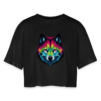 Loup - T-shirt court oversize Femme - noir - Devant - AI Model Female 172 light (172cm)