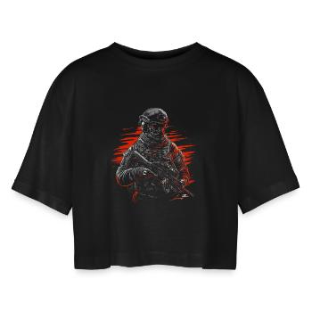 Special Forces - Women’s Oversized Cropped T-Shirt - black - Front - AI Model Female 172 light (172cm)