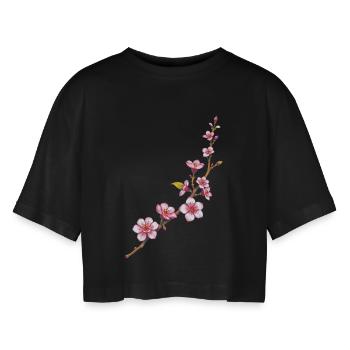 Blumen - Frauen Oversized Cropped T-Shirt - Schwarz - Vorne - AI Model Female 172 light (172cm)