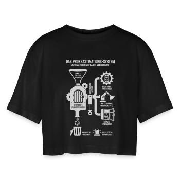 Prokrastinations-System lustige Infografik - Frauen Oversized Cropped T-Shirt - Schwarz - Vorne - AI Model Female 172 light (172cm)