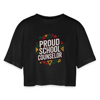 Proud School Counselor Appreciation Design - Women’s Oversized Cropped T-Shirt - black - Front - AI Model Female 172 light (172cm)