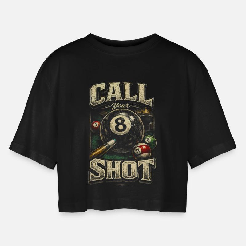 8-Ball Billiards Call Your Shot - Women’s Oversized Cropped T-Shirt - black