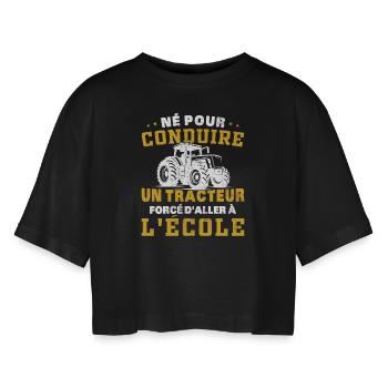 Geboren, um einen Traktor zu fahren, gezwungen, auf den Öko zu gehen - Frauen Oversized Cropped T-Shirt - Schwarz - Vorne - AI Model Female 172 light (172cm)