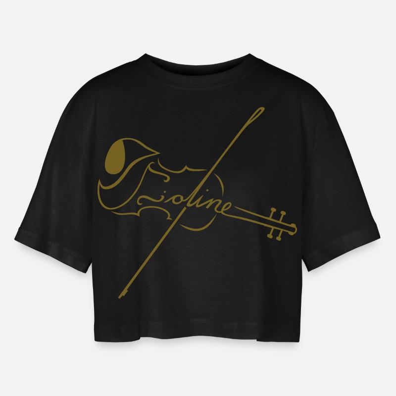 Violine mit Bogen - Frauen Oversized Cropped T-Shirt - Schwarz