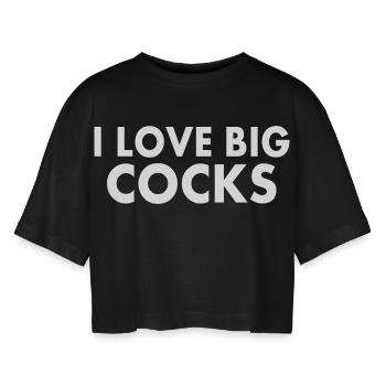 I love big cocks - Oversize cropped T-shirt til damer - sort - Foran - AI Model Female 172 light (172cm)