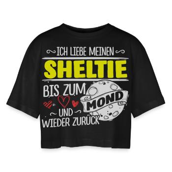 SHELTIE - Mond - Frauen Oversized Cropped T-Shirt - Schwarz - Vorne - AI Model Female 172 light (172cm)
