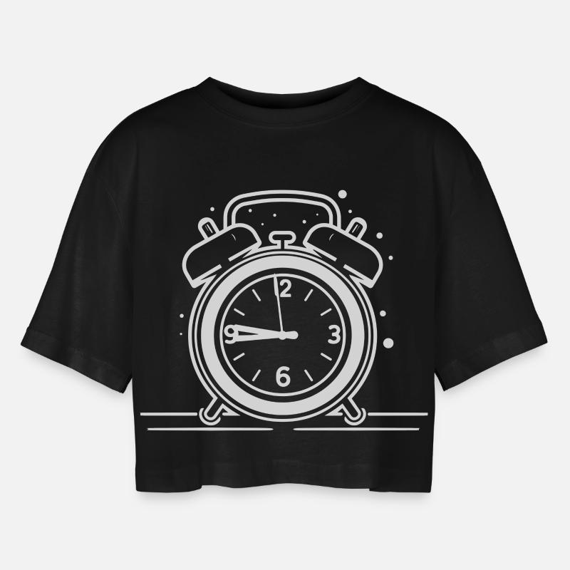 Alarm Clock Sketch - Women’s Oversized Cropped T-Shirt - black