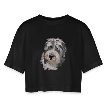 Bearded Collie - Frauen Oversized Cropped T-Shirt - Schwarz - Vorne - AI Model Female 172 light (172cm)