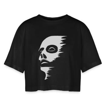 Ghostly face - Women’s Oversized Cropped T-Shirt - black - Front - AI Model Female 172 light (172cm)