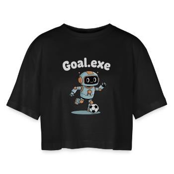 Goal.Exe Roboter Fußball - Frauen Oversized Cropped T-Shirt - Schwarz - Vorne - AI Model Female 172 light (172cm)