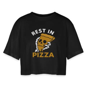 Repos dans une part de crâne de pizza Design drôle de nourriture - T-shirt court oversize Femme - noir - Devant - AI Model Female 172 light (172cm)