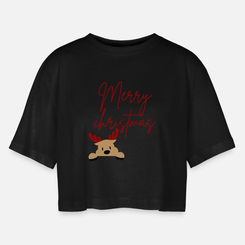 Merry Christmas - Women’s Oversized Cropped T-Shirt - black