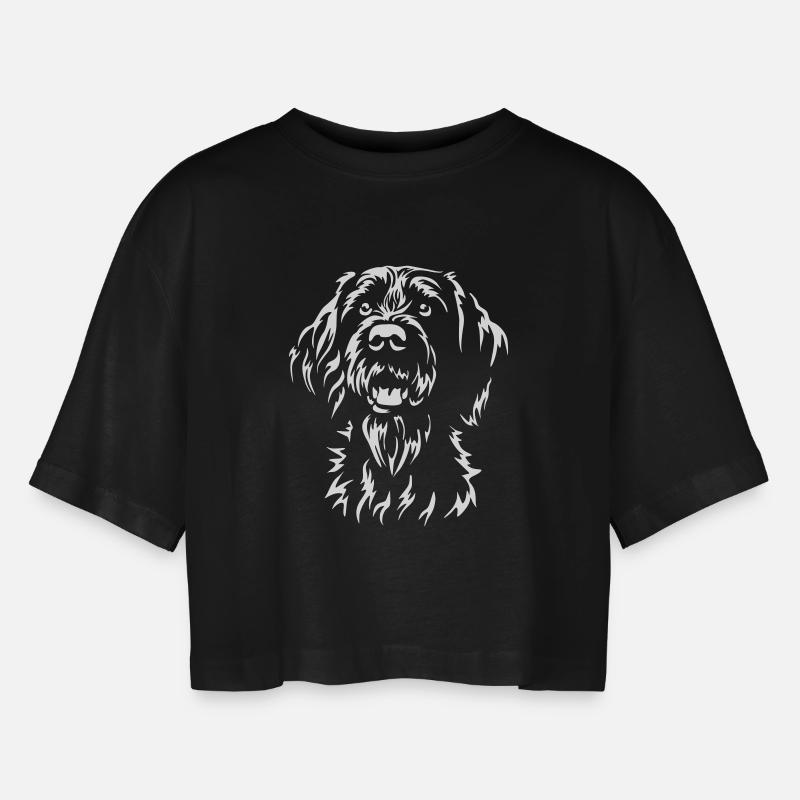 Deutsch Drahthaar Kopf "Black Edition" - Frauen Oversized Cropped T-Shirt - Schwarz