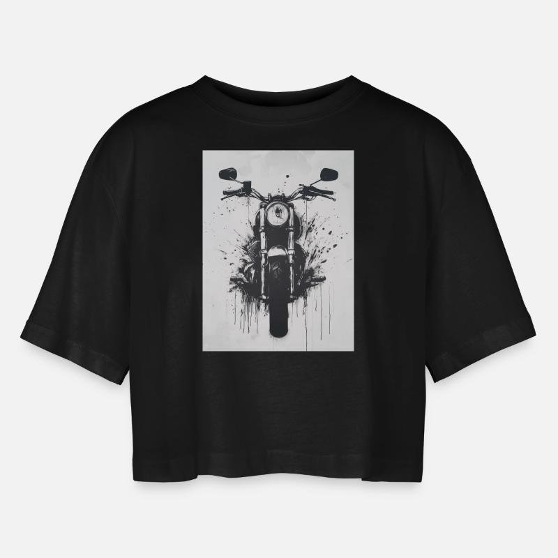 Motorcycle Banksy Style - Stencil - Black-White - Women’s Oversized Cropped T-Shirt - black