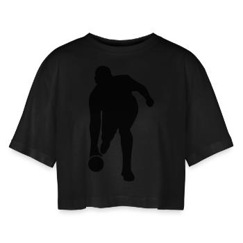 Kegeln - Kegler - Bowling - Frauen Oversized Cropped T-Shirt - Schwarz - Vorne - AI Model Female 172 light (172cm)