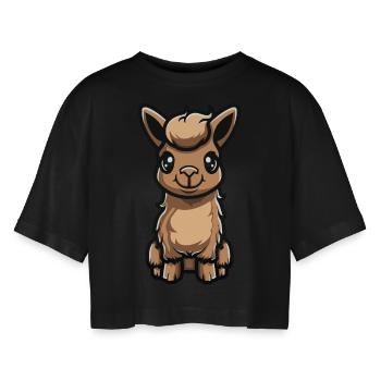 Lama Al Paka - Women’s Oversized Cropped T-Shirt - black - Front - AI Model Female 172 light (172cm)