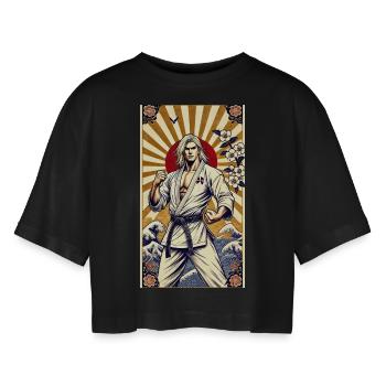 Karate MASTER - Women’s Oversized Cropped T-Shirt - black - Front - AI Model Female 172 light (172cm)