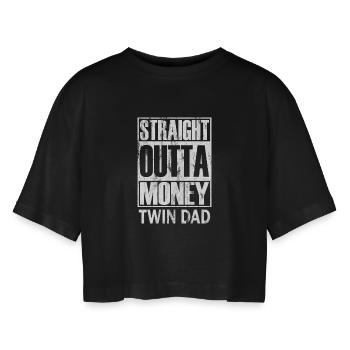 Straight Outta Money Twin Dad Zwillinge - Frauen Oversized Cropped T-Shirt - Schwarz - Vorne - AI Model Female 172 light (172cm)