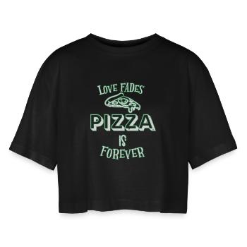 Pizza - Frauen Oversized Cropped T-Shirt - Schwarz - Vorne - AI Model Female 172 light (172cm)