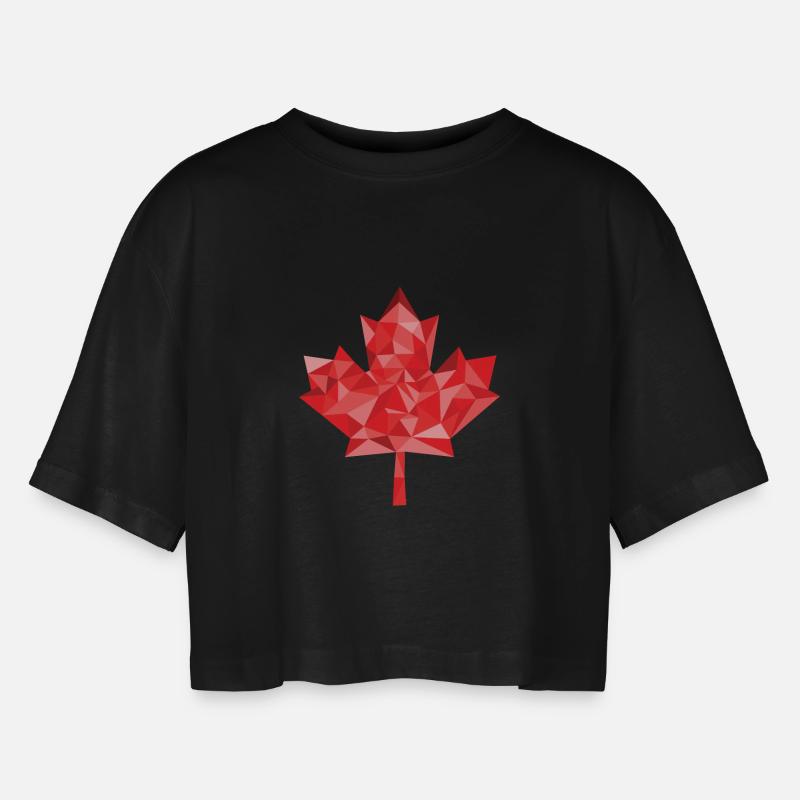 Canada polygon maple leaf - Women’s Oversized Cropped T-Shirt - black