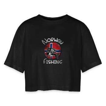 Pêche en Norvège - T-shirt court oversize Femme - noir - Devant - AI Model Female 172 light (172cm)