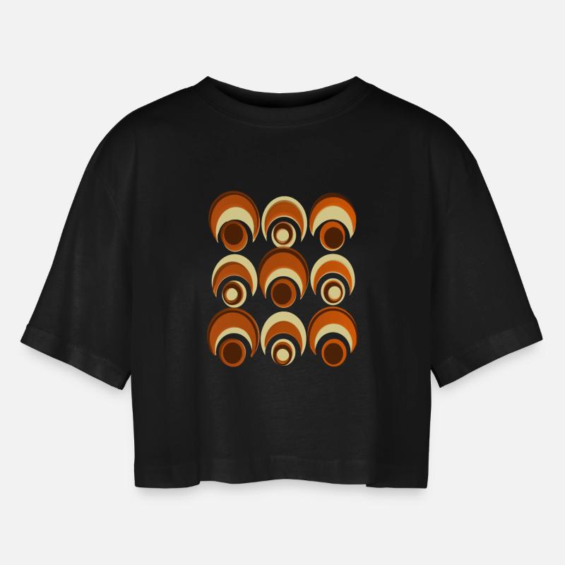 60s 70s Retro Pattern Circle Style Pattern - Women’s Oversized Cropped T-Shirt - black