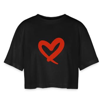 Valentinstag, Valentinstag, Valentinstag - Frauen Oversized Cropped T-Shirt - Schwarz - Vorne - AI Model Female 172 light (172cm)